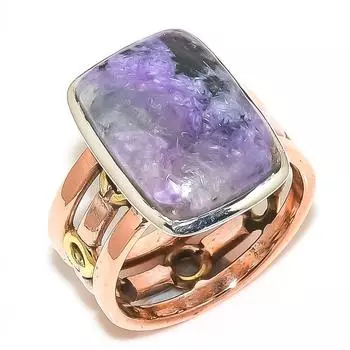 Natural Charoite Gemstone Two Tone 925 Sterling Silver Jewelry Ring S.8.5 p4R13