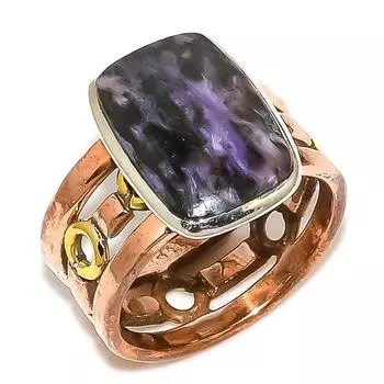 Natural Charoite Gemstone Two Tone 925 Sterling Silver Jewelry Ring S.7.5 G3a51