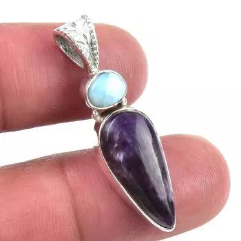Natural Charoite,Republic Larimar 925 Solid Sterling Silver Pendant 1.50 B4c68