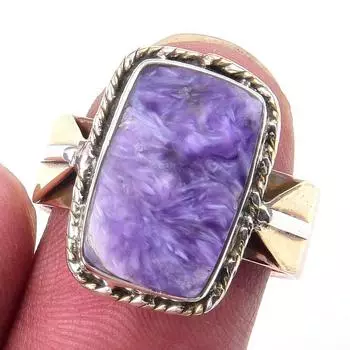 Natural Chavorite Gemstone Handmade 925 Sterling Silver Two Tone Ring S.8 t4K14