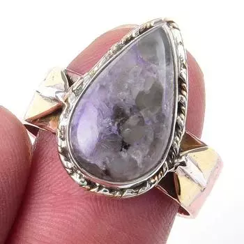 Natural Chavorite Gemstone Handmade 925 Sterling Silver Two Tone Ring S.9 o4Q48