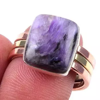 Natural Chavorite Gemstone Handmade 925 Sterling Silver Two Tone Ring S.8.5 J7t55