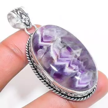 Natural Chevron Amethyst Gemstone 925 Sterling Silver Jewelry Pendant 2.25 i8y08