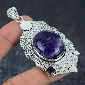 Natural Chevron Amethyst Gemstone 925 Sterling Silver Jewelry Pendant 3.15 A7l87