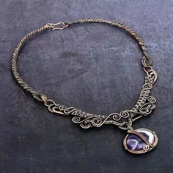 Натуральный шеврон аметист драгоценный камень медная проволока ожерелье ювелирное 18 v1k68