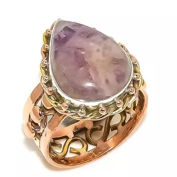 Natural Chevron Amethyst Gemstone Two Tone 925 Solid Silver Gift Ring S.8 k0l45