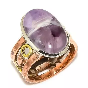 Natural Chevron Amethyst Gemstone Two Tone 925 Solid Silver Gift Ring S.7 j3L46