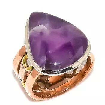 Natural Chevron Amethyst Two Tone 925 Sterling Silver Jewelry Ring Size 6.5 B2P83