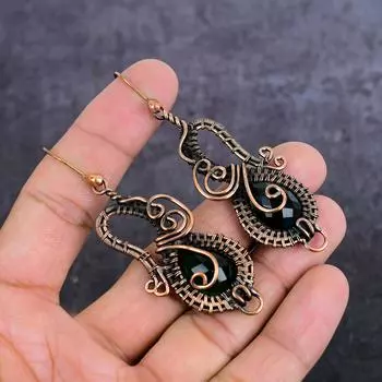 Серьги из натурального хромдиопсида с медной проволокой 3,07 дюйма e3q08