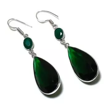 Natural Chrome Diopside, Onyx 925 Sterling Silver Jewelry Earring 2.60 z7R72