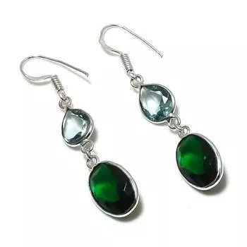 Natural Chrome Diopside, Topaz 925 Sterling Silver Jewelry Earring 2.05 n7O05