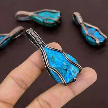 Natural Chrysocola Gemstone Handmade Copper Wire Wrap Gift Pendant 2.6 Q8h88