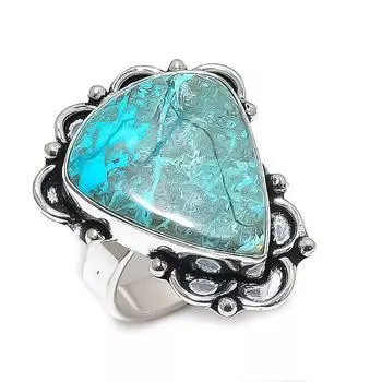 Кольцо из стерлингового серебра 925 пробы с натуральным драгоценным камнем хризоколла, размер 8 D3E68