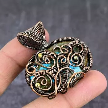 Подвеска из натурального драгоценного камня хризоколла с медной проволокой 1,89 дюйма n4M31