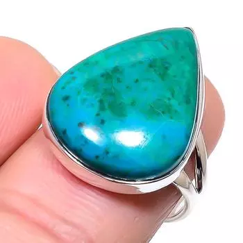 Natural Chrysocolla Gemstone Handmade 925 Sterling Silver Jewelry Ring S.8 B1C59