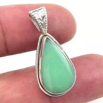 Natural Chrysoprase Gemstone 925 Solid Sterling Silver Gift Pendant 1.25 L2G28
