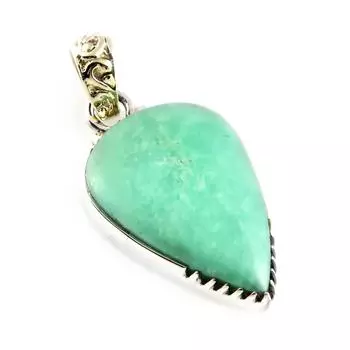 Natural Chrysoprase Gemstone 925 Sterling Silver Two Tone Pendant 1.5 C0R96