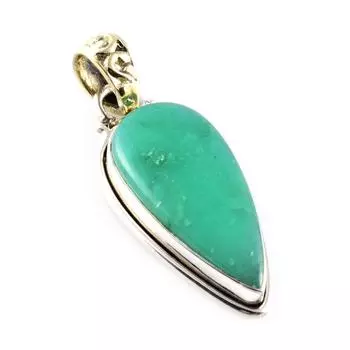 Natural Chrysoprase Gemstone 925 Sterling Silver Two Tone Pendant 1.5 d7E19