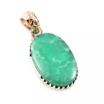Natural Chrysoprase Gemstone 925 Sterling Silver Two Tone Pendant 1.3 f1s18