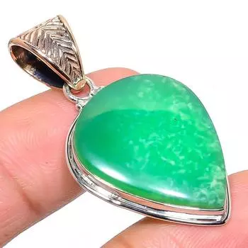 Natural Chrysoprase Gemstone 925 Sterling Silver Two Tone Pendant 1.77 M6K68