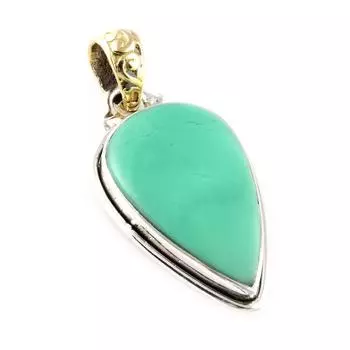 Natural Chrysoprase Gemstone 925 Sterling Silver Two Tone Pendant 1.4 Z9i90