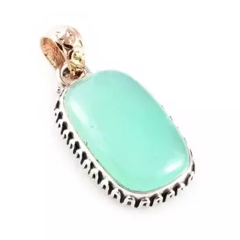Natural Chrysoprase Gemstone 925 Sterling Silver Two Tone Pendant 1.3 f5u23