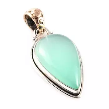Natural Chrysoprase Gemstone 925 Sterling Silver Two Tone Pendant 1.4 O9n39