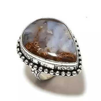 Кольцо из серебра 925 пробы с натуральным хризопразом, размер 6 L0Q20