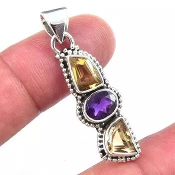 Natural Citrine,African Amethyst 925 Solid Sterling Silver Pendant 1.75 f4c15