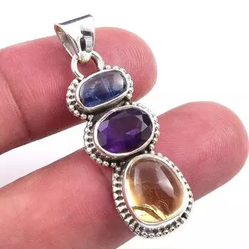 Natural Citrine,African Amethyst 925 Solid Sterling Silver Pendant 1.50 z9i36
