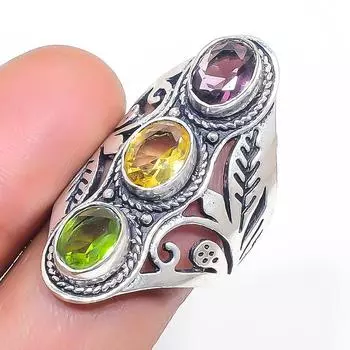 Natural Citrine, Amethyst 925 Sterling Silver Jewelry Ring Size 6.5 N8q68
