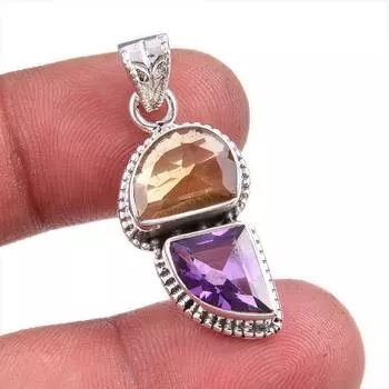 Natural Citrine, Amethyst Gemstone Handmade 925 Solid Silver Pendant 1.50 f0G90