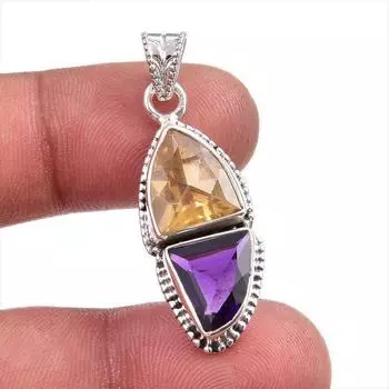 Natural Citrine, Amethyst Gemstone Handmade 925 Solid Silver Pendant 1.50 p0o38