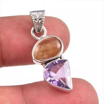 Natural Citrine, Amethyst Gemstone Handmade 925 Solid Silver Pendant 1.5 j4v25
