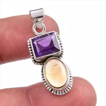 Natural Citrine, Amethyst Gemstone Handmade 925 Solid Silver Pendant 1.50 q5W78