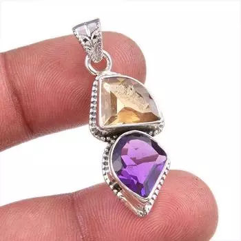 Natural Citrine, Amethyst Gemstone Handmade 925 Solid Silver Pendant 1.50 O6j57