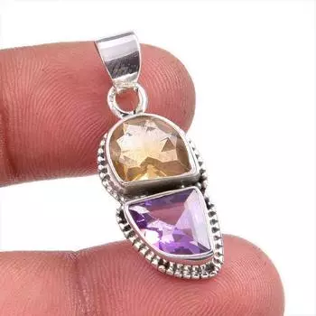 Natural Citrine, Amethyst Gemstone Handmade 925 Solid Silver Pendant 1.50 E5E20