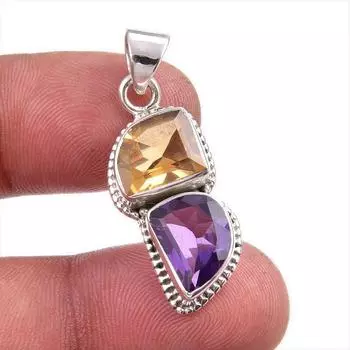 Natural Citrine, Amethyst Gemstone Handmade 925 Solid Silver Pendant 1.50 v4z20