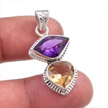 Natural Citrine, Amethyst Gemstone Handmade 925 Solid Silver Pendant 1.50 T7E02