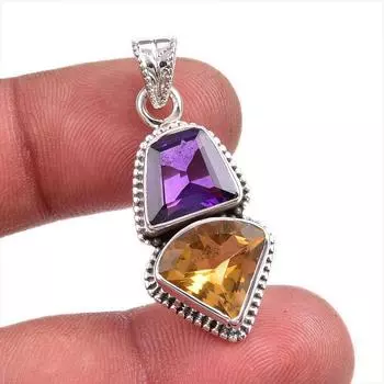 Natural Citrine, Amethyst Gemstone Handmade 925 Solid Silver Pendant 1.50 Q5B17
