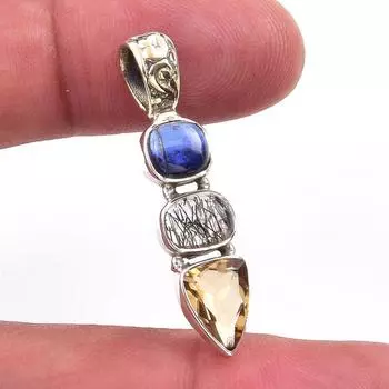 Natural Citrine,Black Rutile 925 Solid Sterling Silver Gift Pendant 1.50 k7L52
