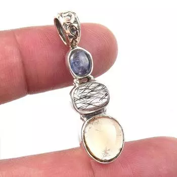 Natural Citrine,Black Rutile 925 Solid Sterling Silver Gift Pendant 1.50 A0U47