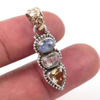 Natural Citrine,Black Rutile 925 Solid Sterling Silver Gift Pendant 1.25 l0l42