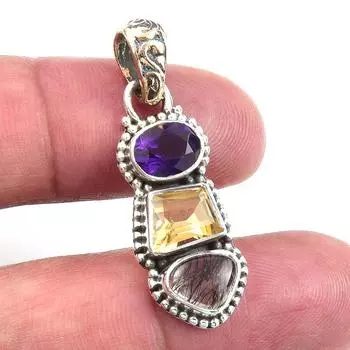 Natural Citrine,Black Rutile 925 Solid Sterling Silver Gift Pendant 1.30 L1f66