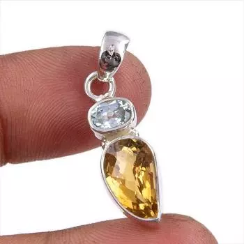 Natural Citrine,Blue Topaz Gemstone Handmade 925 Solid Silver Pendant 1.25 g2T10