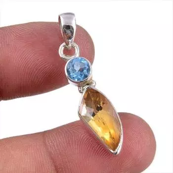 Natural Citrine,Blue Topaz Gemstone Handmade 925 Solid Silver Pendant 1.50 v7U92