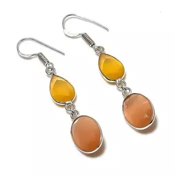 Natural Citrine, Chalcedony 925 Sterling Silver Jewelry Earring 2.13 u1v36