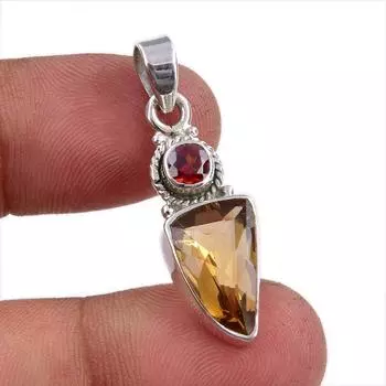 Natural Citrine, Garnet Gemstone Handmade 925 Sterling Silver Pendant 1.50 G2a48