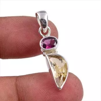 Natural Citrine, Garnet Gemstone Handmade 925 Sterling Silver Pendant 1.25 Q6H77