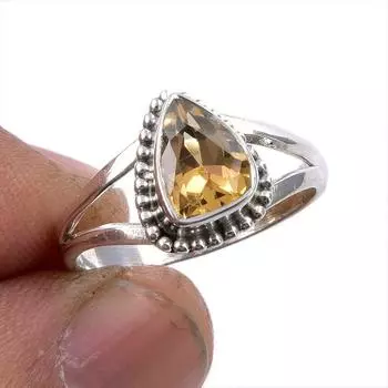 Natural Citrine Gemstone 925 Solid Sterling Silver Jewelry Ring Size 6.5 v5w71